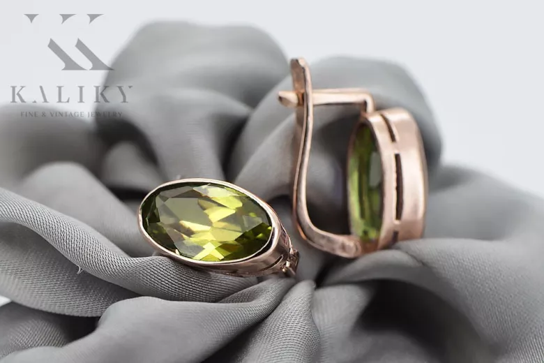 Cercei originali vintage din aur roz de 14k, Peridot galbe vec001