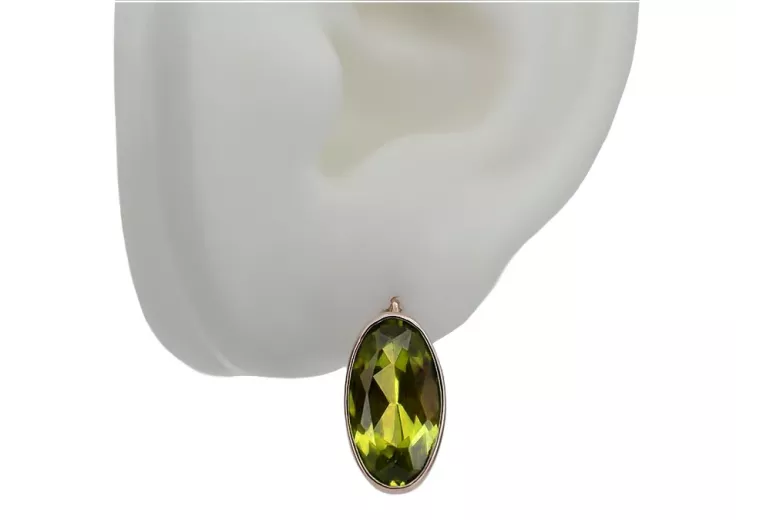 Pendientes de oro rosa antiguo de 14k con peridoto amarillo. vec001