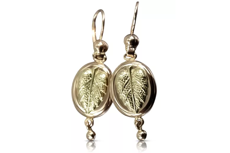 "Boucles d'oreilles feuille d'époque en or rose 14 carats 585 vintage sans pierres" ven045 ven045