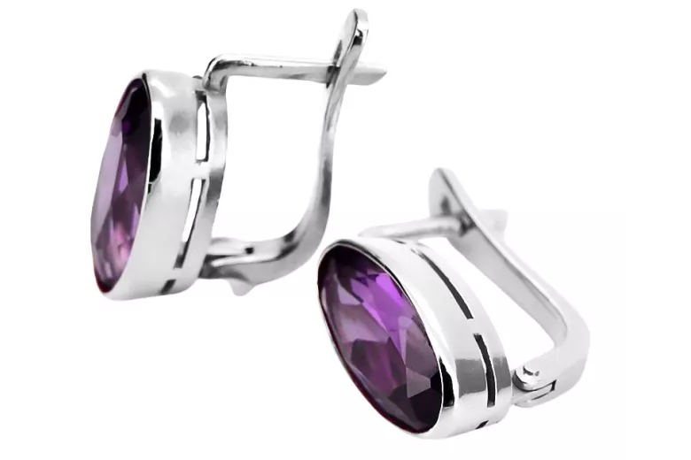 Vintage Sterling Silver 925 Amethyst Earrings in Russian Style vec001s