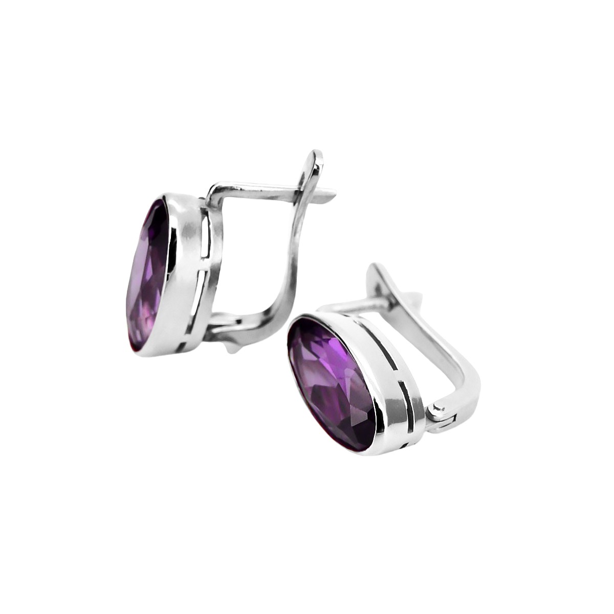 Vintage Sterling Silver 925 Amethyst Earrings in Russian Style vec001s