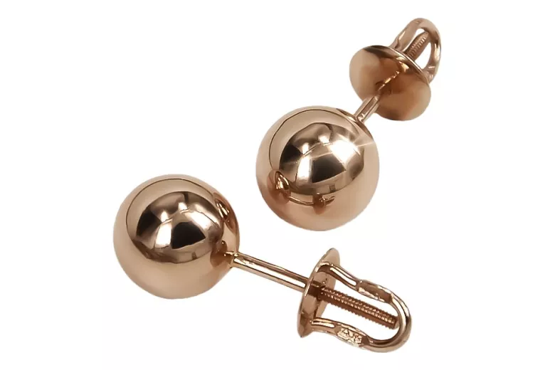 "No Stones, Original 14K Rose Gold Vintage Ball Earrings" ven043 ven043