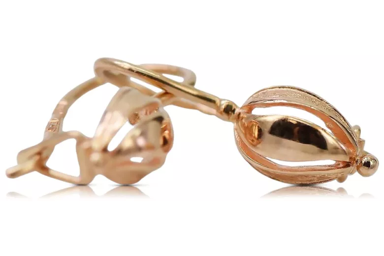 "No Stones, 14K Rose Gold Vintage Leaf Earrings" ven069 ven069