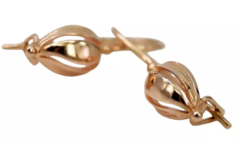 "No Stones, 14K Rose Gold Vintage Leaf Earrings" ven069 ven069