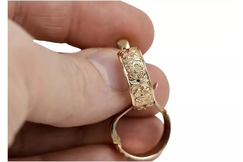 "Aros Antiguos Elegantes de Oro Rosa 14k 585 Sin Piedras" ven073 ven073