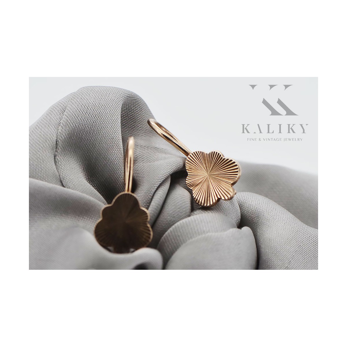 "No Stones, Original Vintage 14K Rose Gold Leaf Earrings" ven165 ven165