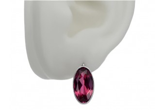 Vintage Sterling Silver Ruby Earrings - Russian Soviet Style vec001s