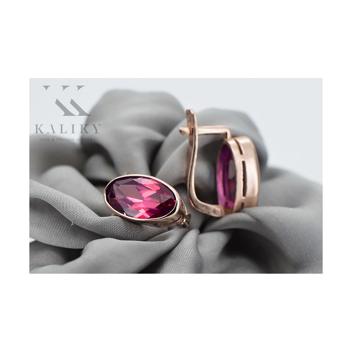 Sterling Silver Rose Gold Plated, Ruby Vintage Earrings vec001rp