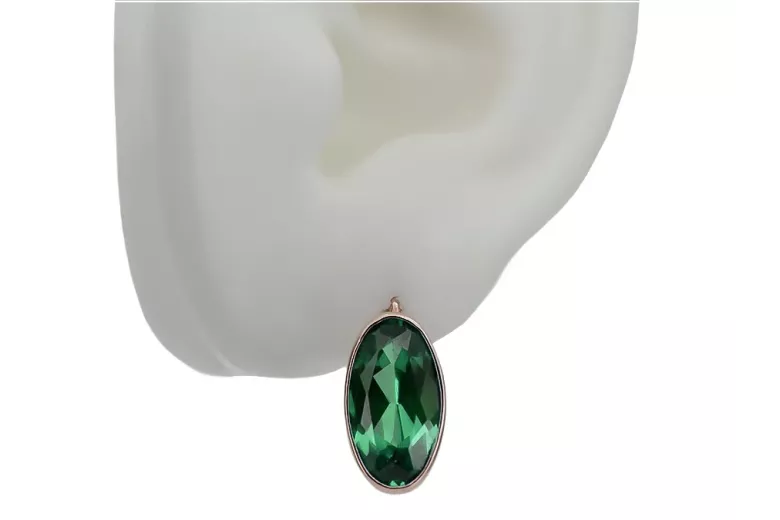 Vintage Sterling Silver Rose Gold Plated Emerald Earrings vec001rp