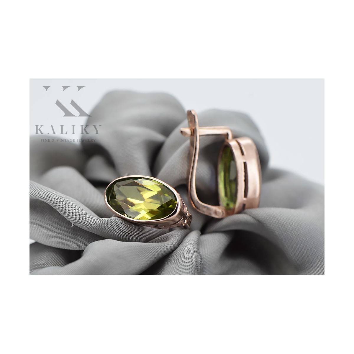 Sterling Silver Rose Gold Plated Peridot Earrings vec001rp