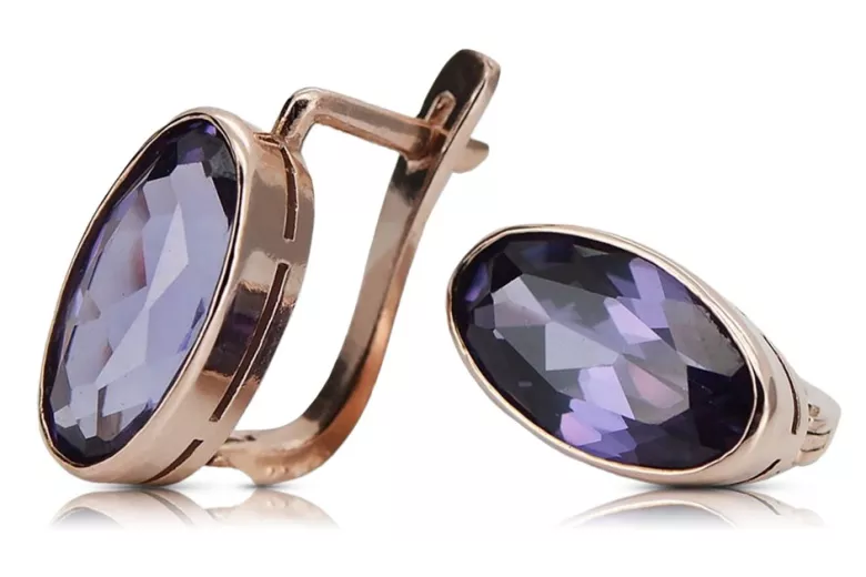 Sterling Silver Rose Gold Plated Alexandrite Earrings vec001rp