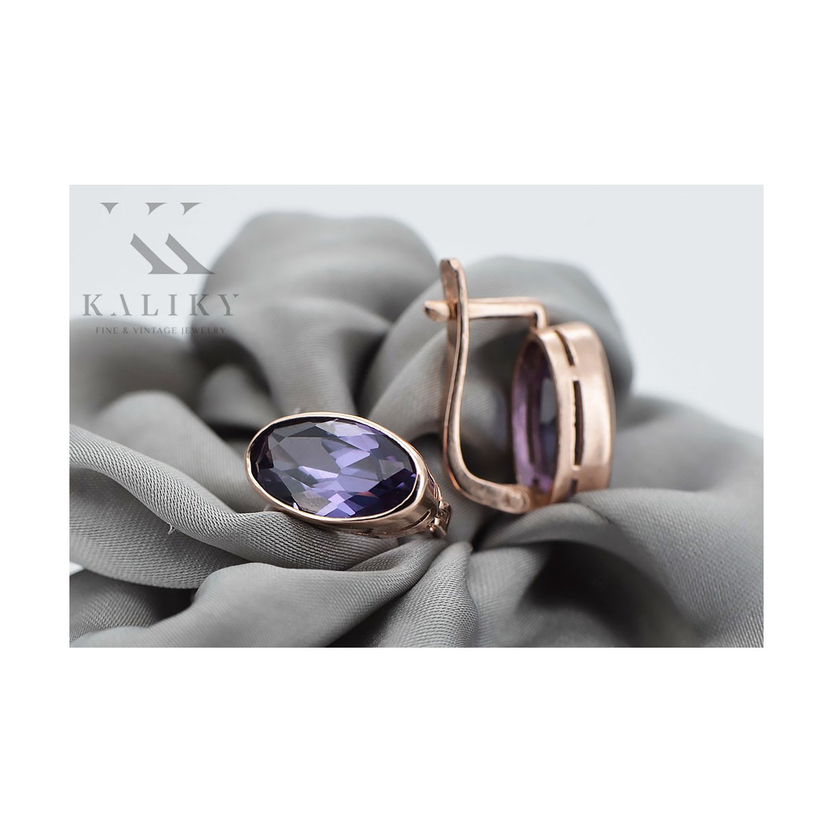 Sterling Silver Rose Gold Plated Alexandrite Earrings vec001rp