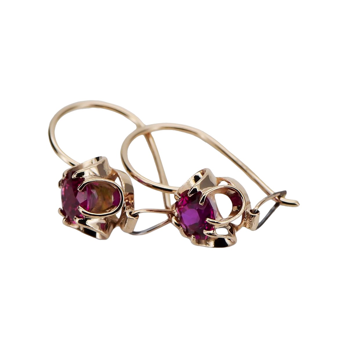 Boucles d'oreilles rubis en or rose 14 carats, style vintage d'origine russe soviétique vec035  style vec035