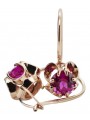 Classic Ruby Embellished 14K Rose Gold Earrings - Original Soviet Vintage vec035 vec035