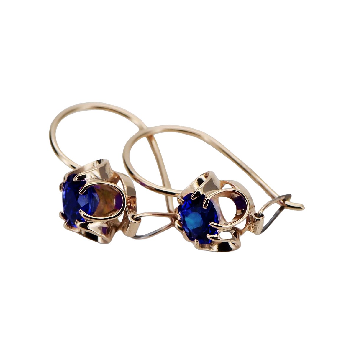 Vintage Soviet-Style 14K Rose Gold Sapphire Earrings vec035 vec035