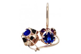 "Zafiro Azul en Oro Rosa Antiguo de 14k Pendientes Vintage Rusos Soviéticos vec035" style vec035