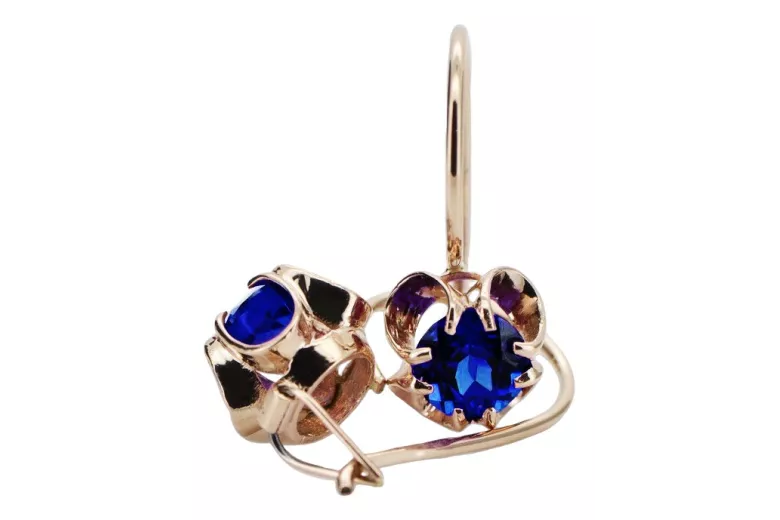 Vintage Soviet-Style 14K Rose Gold Sapphire Earrings vec035 vec035