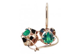 Boucles d'oreilles émeraude en or rose 14 carats 585 vintage d'origine russe soviétique vec035 style vec035
