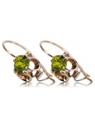 Pendientes de Peridoto y Oro Rosa Antiguo 14k Vec035, Estilo Vintage Soviético Ruso style vec035