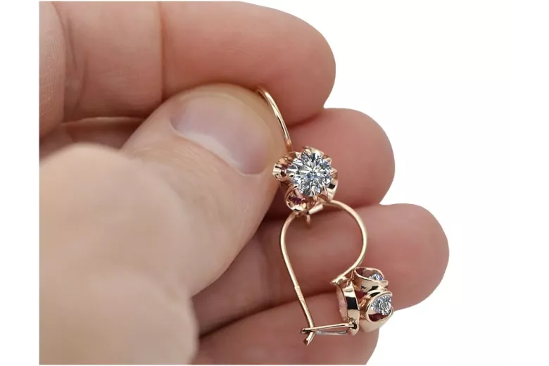 Classic Soviet Era 14K Rose Gold Zircon Earrings vec035 vec035