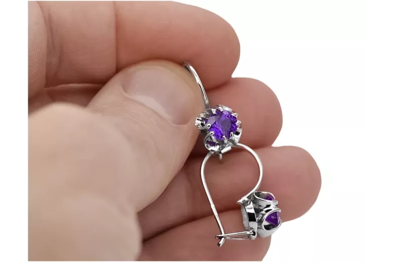 Boucles d'oreilles en argent sterling 925, Alexandrite Vintage soviétique. vec035s