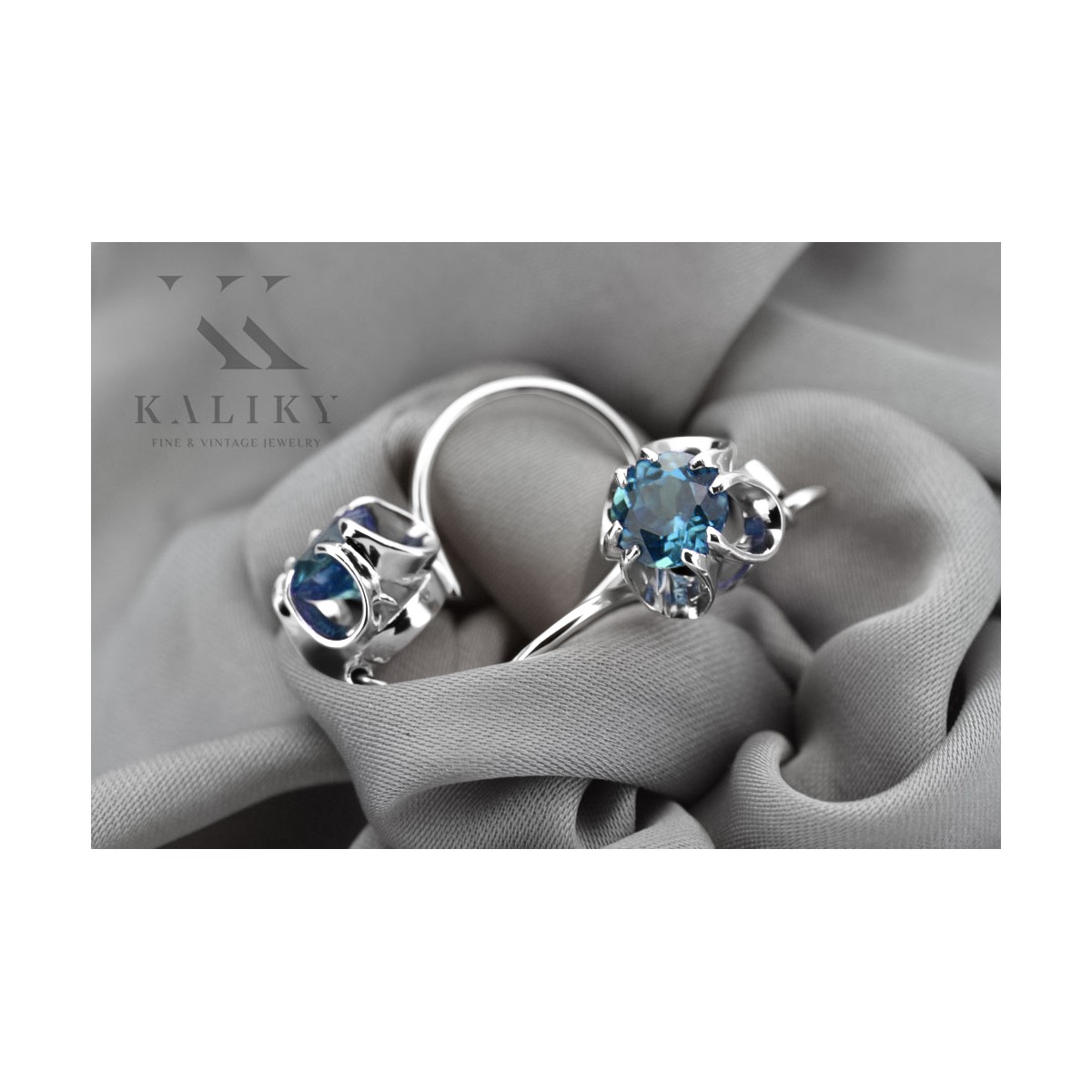 Boucles d'oreilles en argent sterling 925, Aigue-marine vintage russe soviétique vec035s