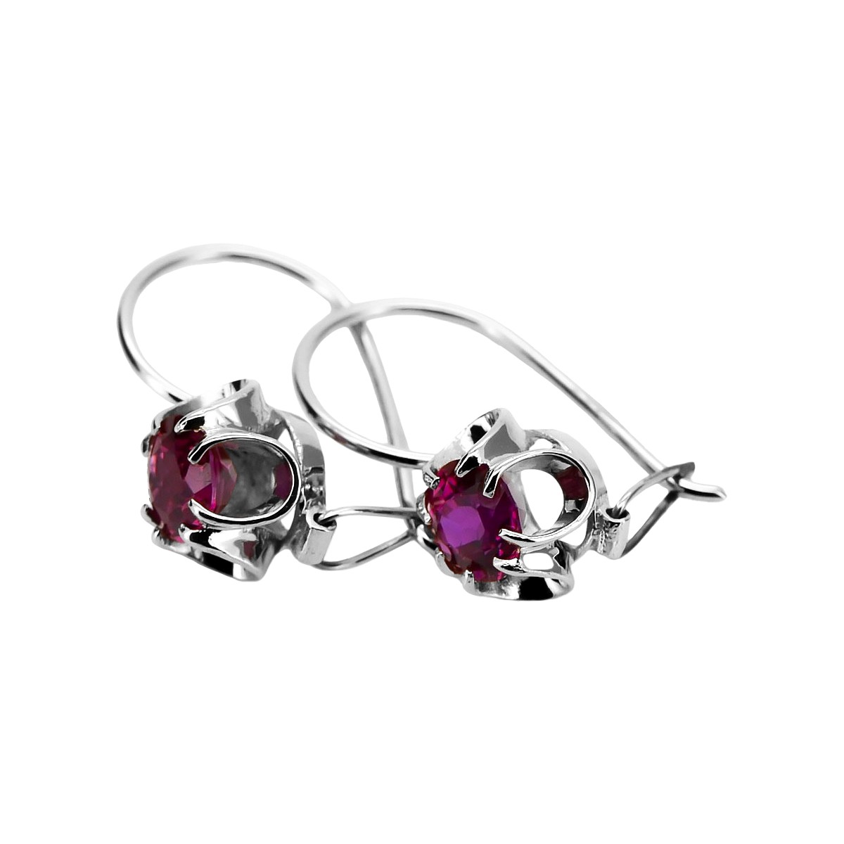 Sterling Silver 925 Ruby Earrings, Vintage Russian Soviet Style vec035s