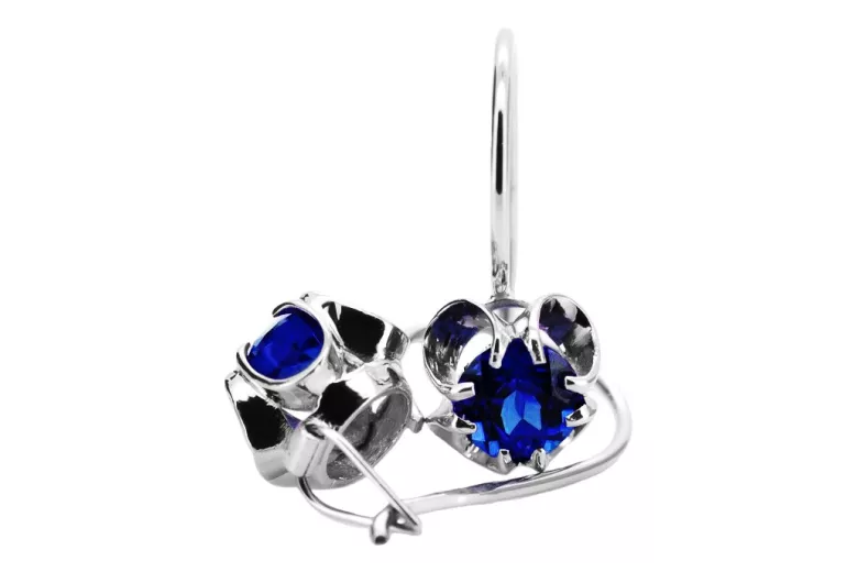 Sterling Silver 925 Sapphire Drop Earrings Vintage Russian Soviet vec035s