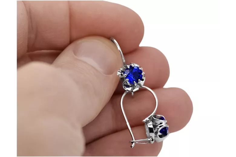 Sterling Silver 925 Sapphire Drop Earrings Vintage Russian Soviet vec035s