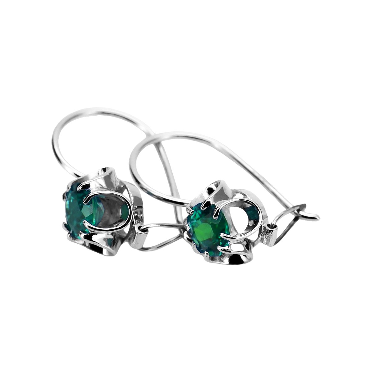 Boucles d'oreilles en argent sterling 925, Émeraude vintage. vec035s