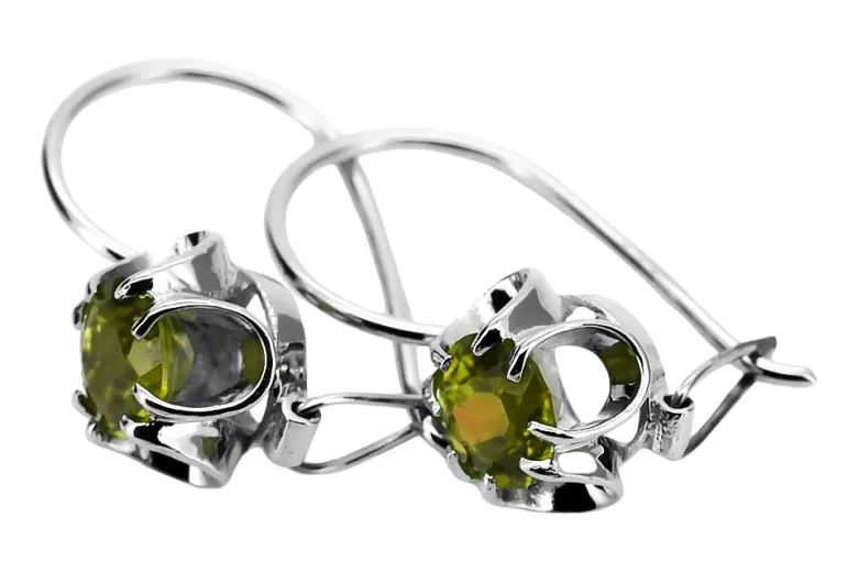 Sterling Silver 925 Peridot Earrings Vintage Russian Soviet Style vec035s