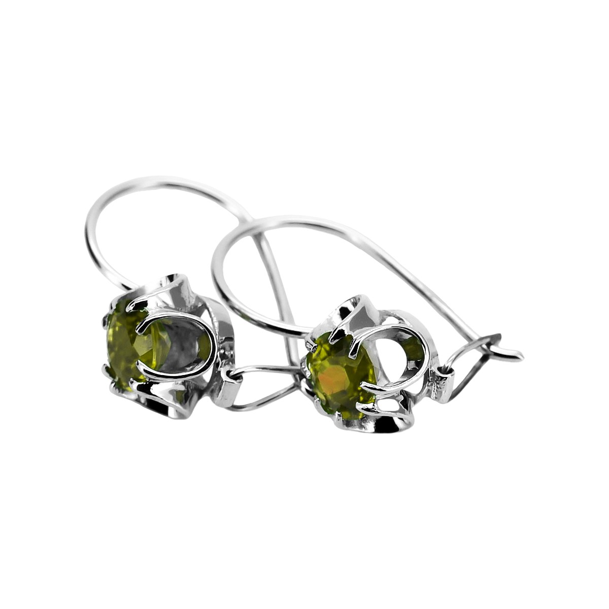 Sterling Silver 925 Peridot Earrings Vintage Russian Soviet Style vec035s