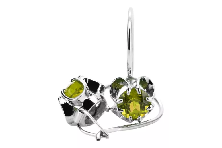 Sterling Silver 925 Peridot Earrings Vintage Russian Soviet Style vec035s