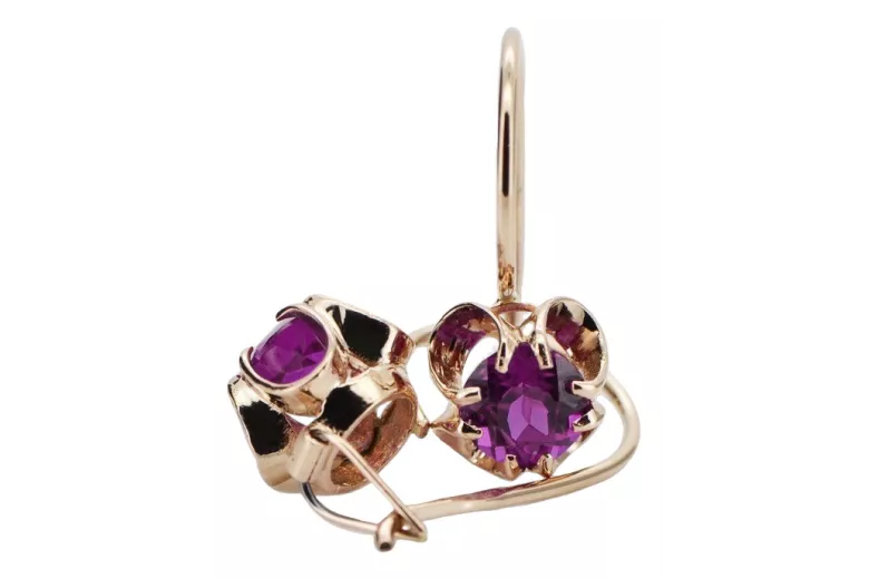 Sterling Silver Rose Gold Plated Amethyst Earrings Vintage Vec035rp vec035rp