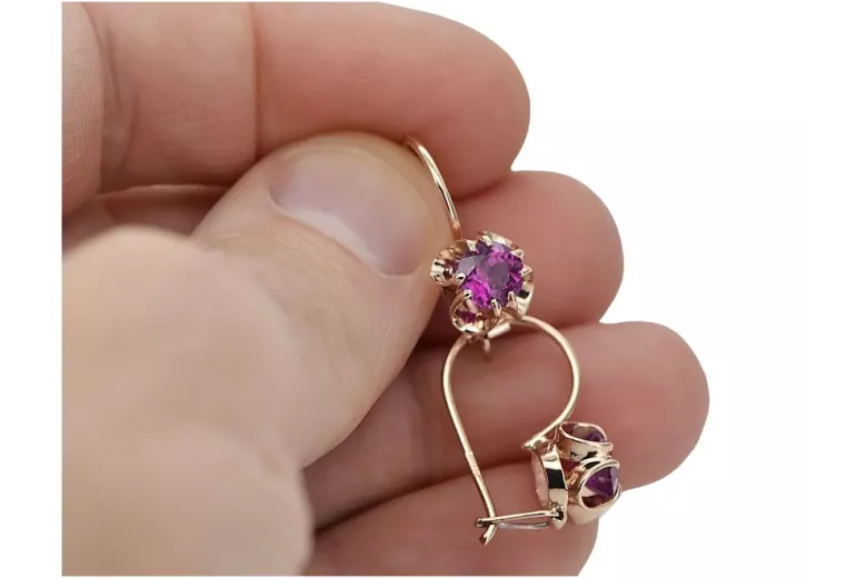 Sterling Silver Rose Gold Plated Amethyst Earrings Vintage Vec035rp vec035rp