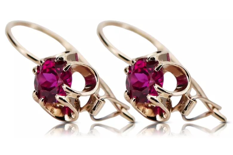 Sterling Silver Rose Gold Plated Ruby Vintage Earrings vec035rp