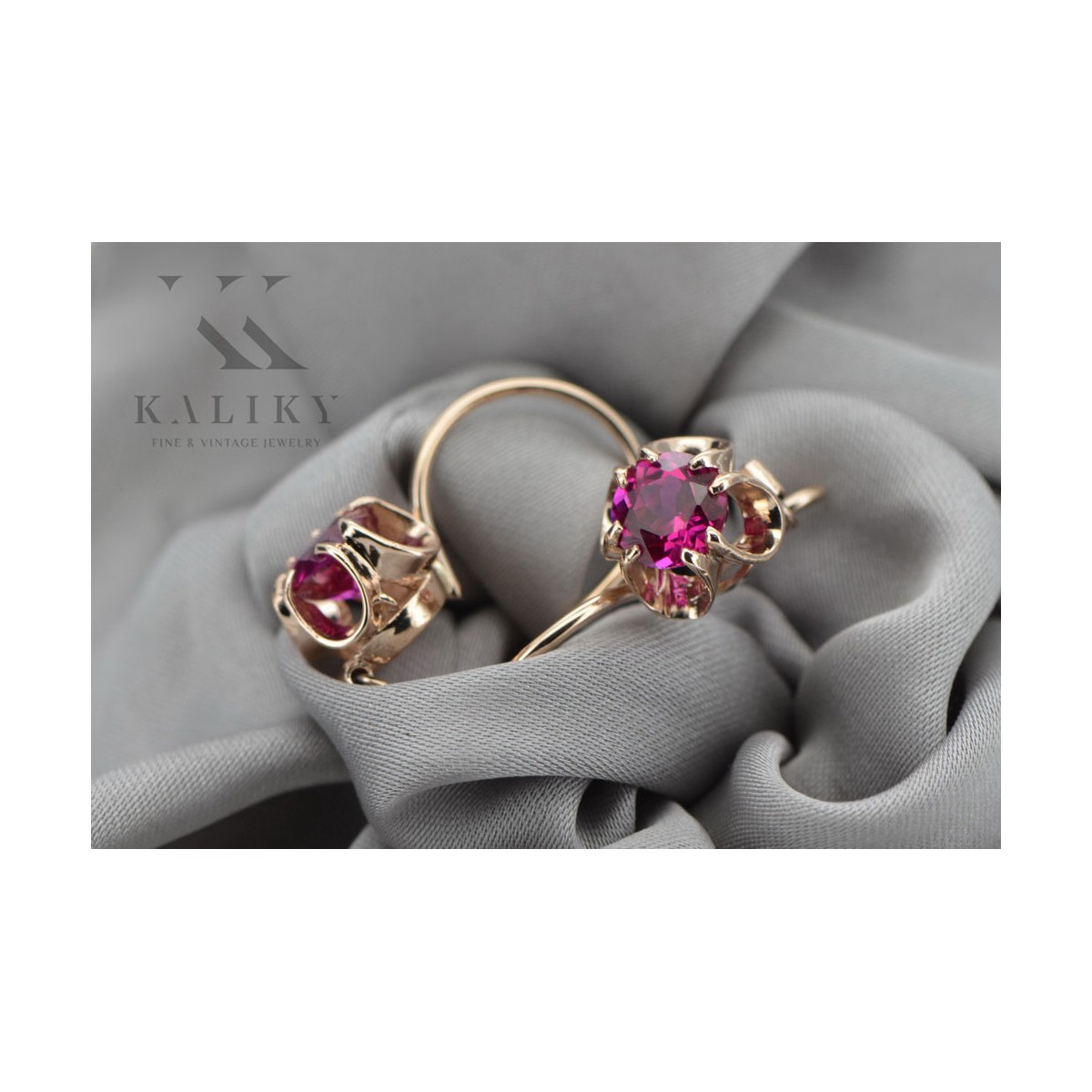 Sterling Silver Rose Gold Plated Ruby Vintage Earrings vec035rp