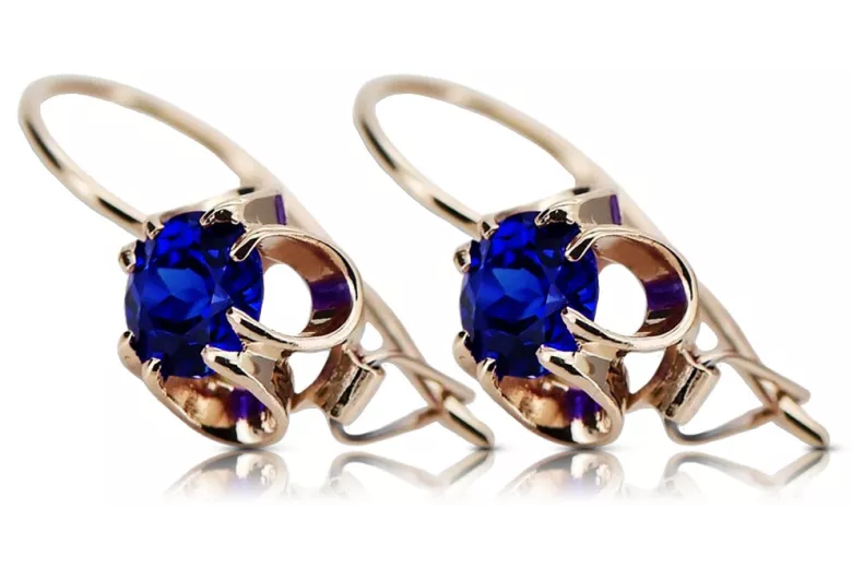 Sterling Silver Rose Gold Plated Sapphire Earrings Vintage Russian Soviet vec035rp