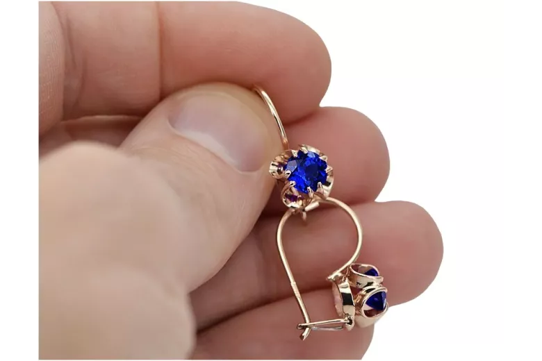 Sterling Silver Rose Gold Plated Sapphire Earrings Vintage Russian Soviet vec035rp