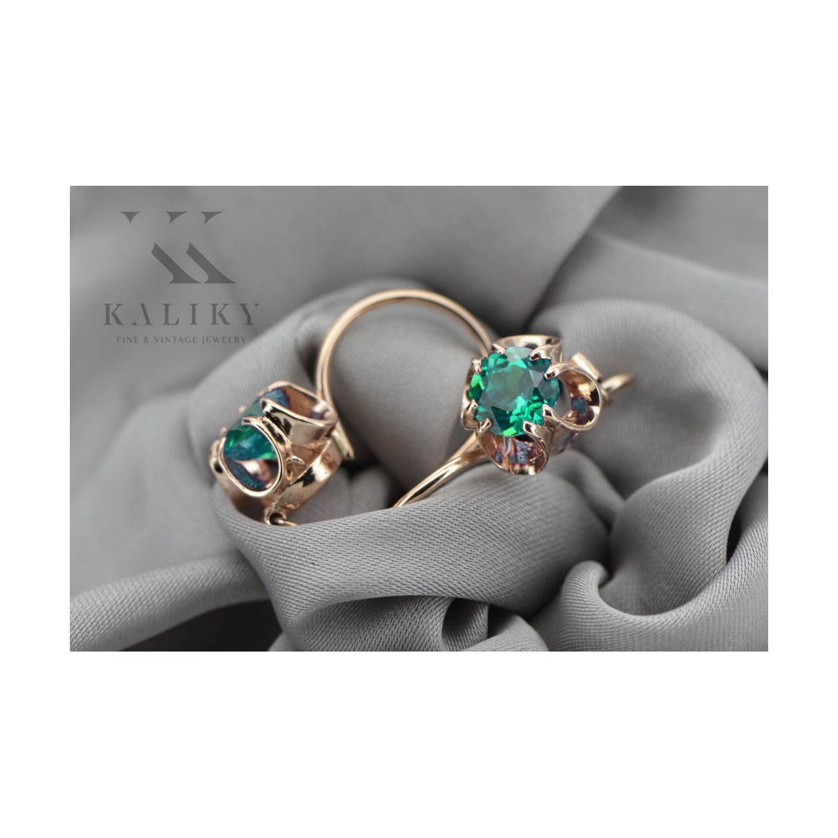 Emerald Sterling Silver Rose Gold Plated Earrings vec035rp