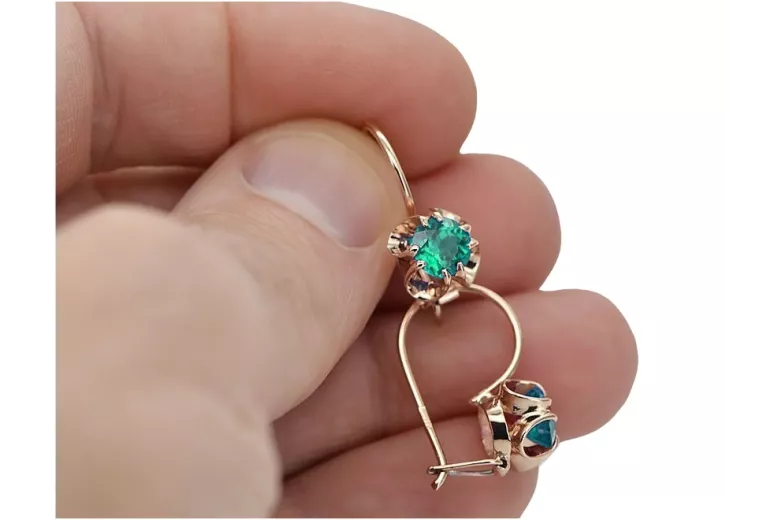 Emerald Sterling Silver Rose Gold Plated Earrings vec035rp