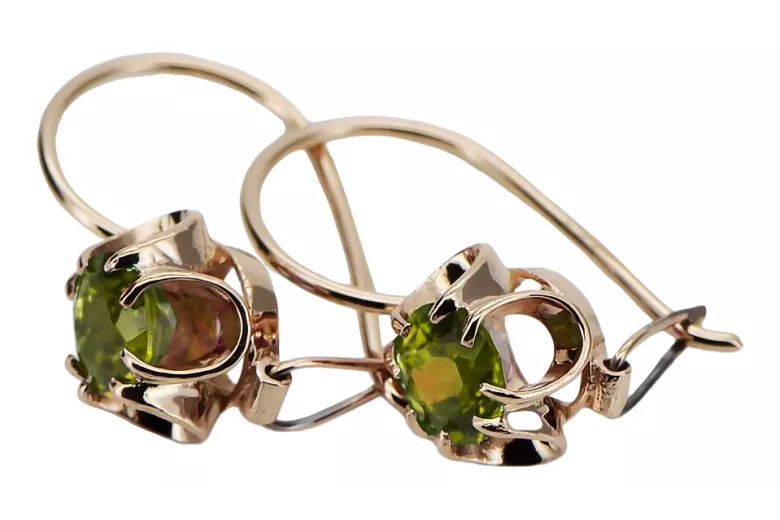 Aretes de Plata Rosa Chapada en Oro con Peridoto Vintage. vec035rp