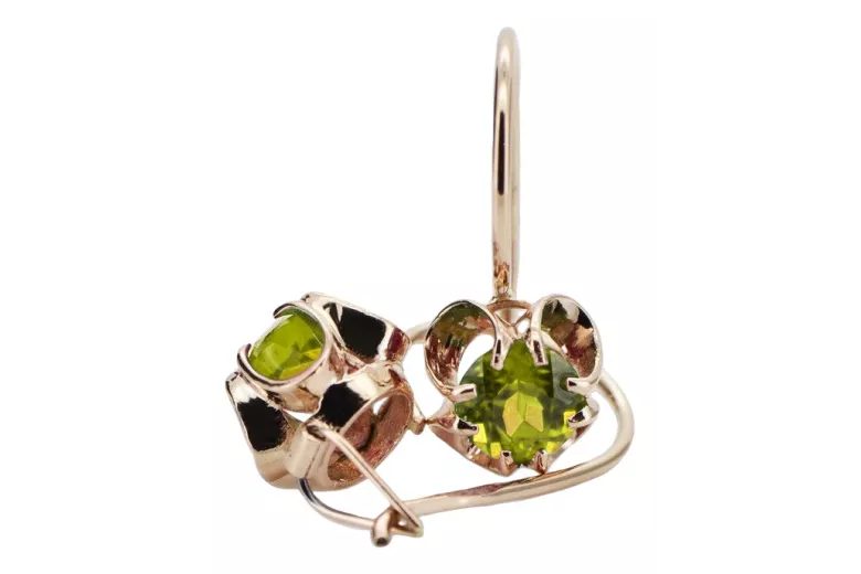 Aretes de Plata Rosa Chapada en Oro con Peridoto Vintage. vec035rp