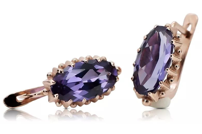 "Boucles d'oreilles vintage en or rose 14 carats avec alexandrite vec174" Vintage vec174