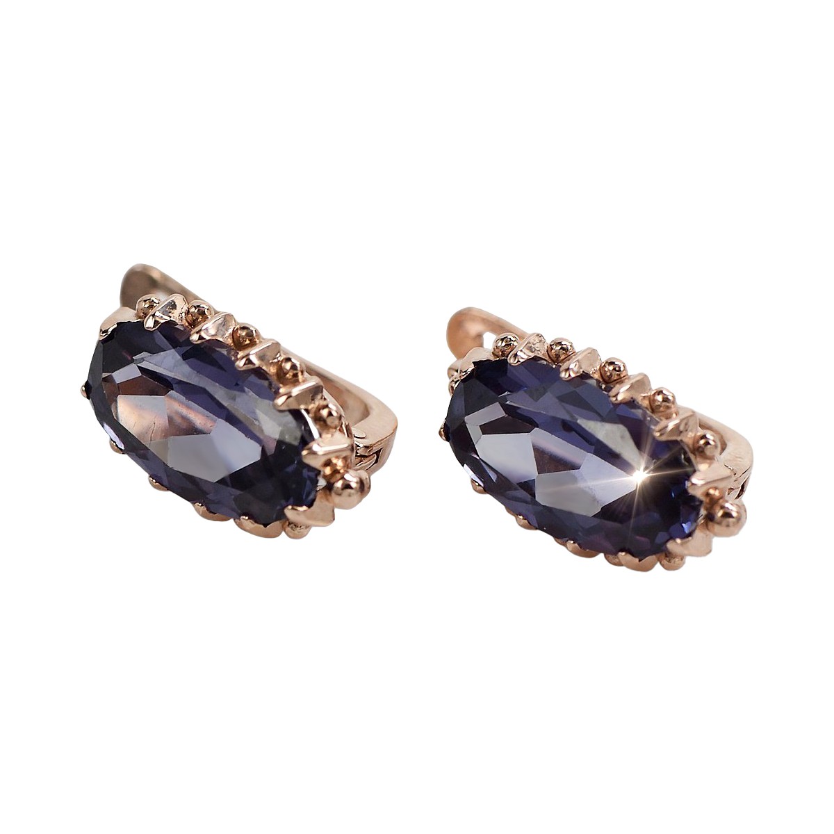 "Boucles d'oreilles vintage en or rose 14 carats avec alexandrite vec174" Vintage vec174