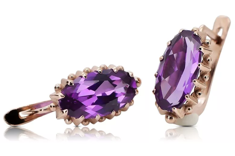 Amethyst Ohrstecker in Original 14 Karat Vintage-Roségold vec174 Vintage vec174