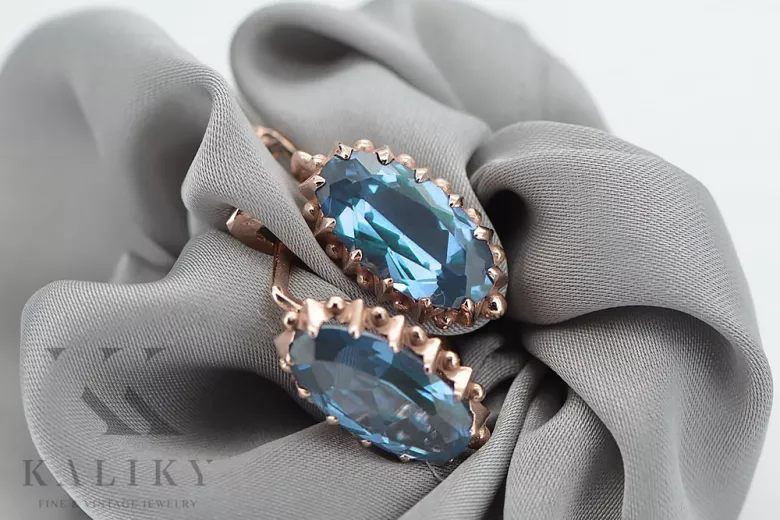 "Vintage Inspired Aquamarine Stud Earrings in 14K Rose Gold vec174" Vintage vec174