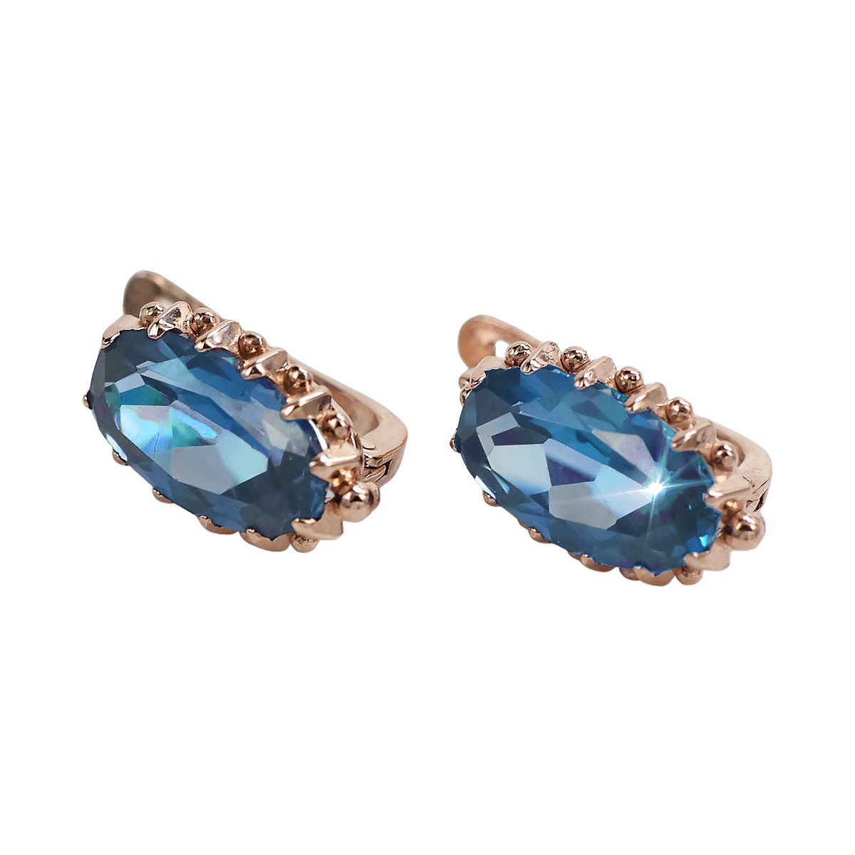 "Vintage Inspired Aquamarine Stud Earrings in 14K Rose Gold vec174" Vintage vec174