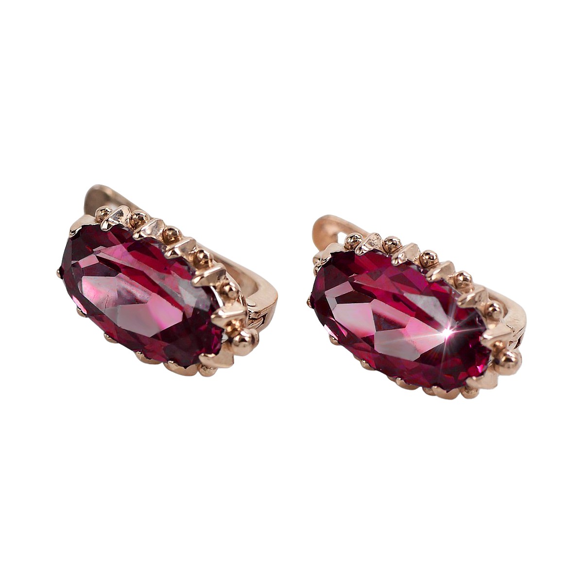 "Boucles d'oreilles en rubis, Or rose 14 carats vintage vec174" Vintage vec174