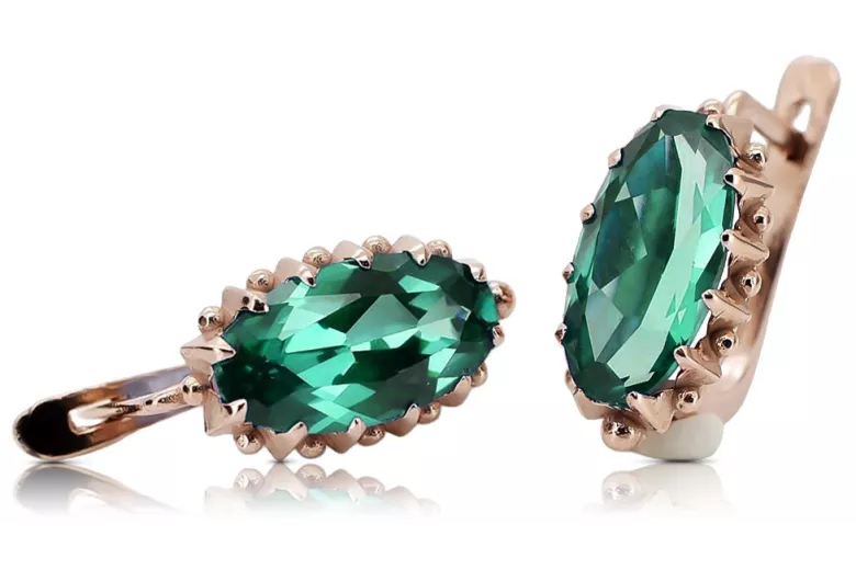 Elegant Emerald Accentuated 14K Rose Pink Gold Earrings vec174 vec174